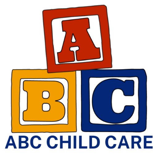 Logo for ABC Child Care, colored blocks with a red A, yellow B, and a blue C. All primary colors.